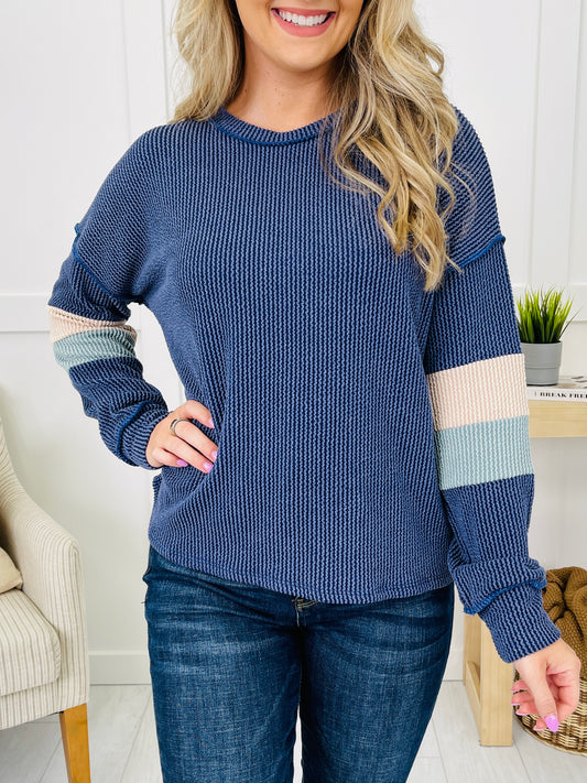 Falling Into Hue Top in Navy