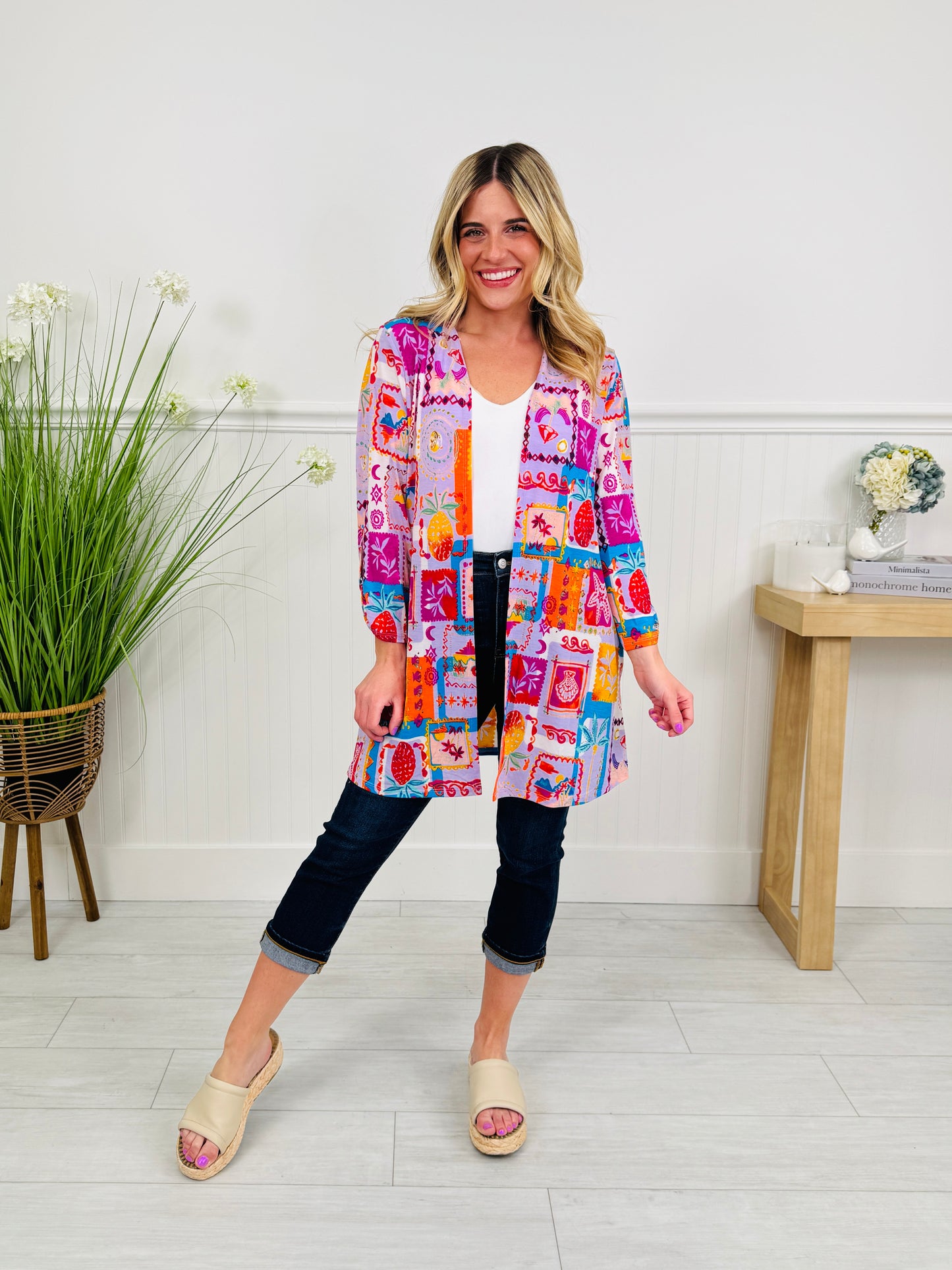 Layered in Spring Cardigan In Beach Print