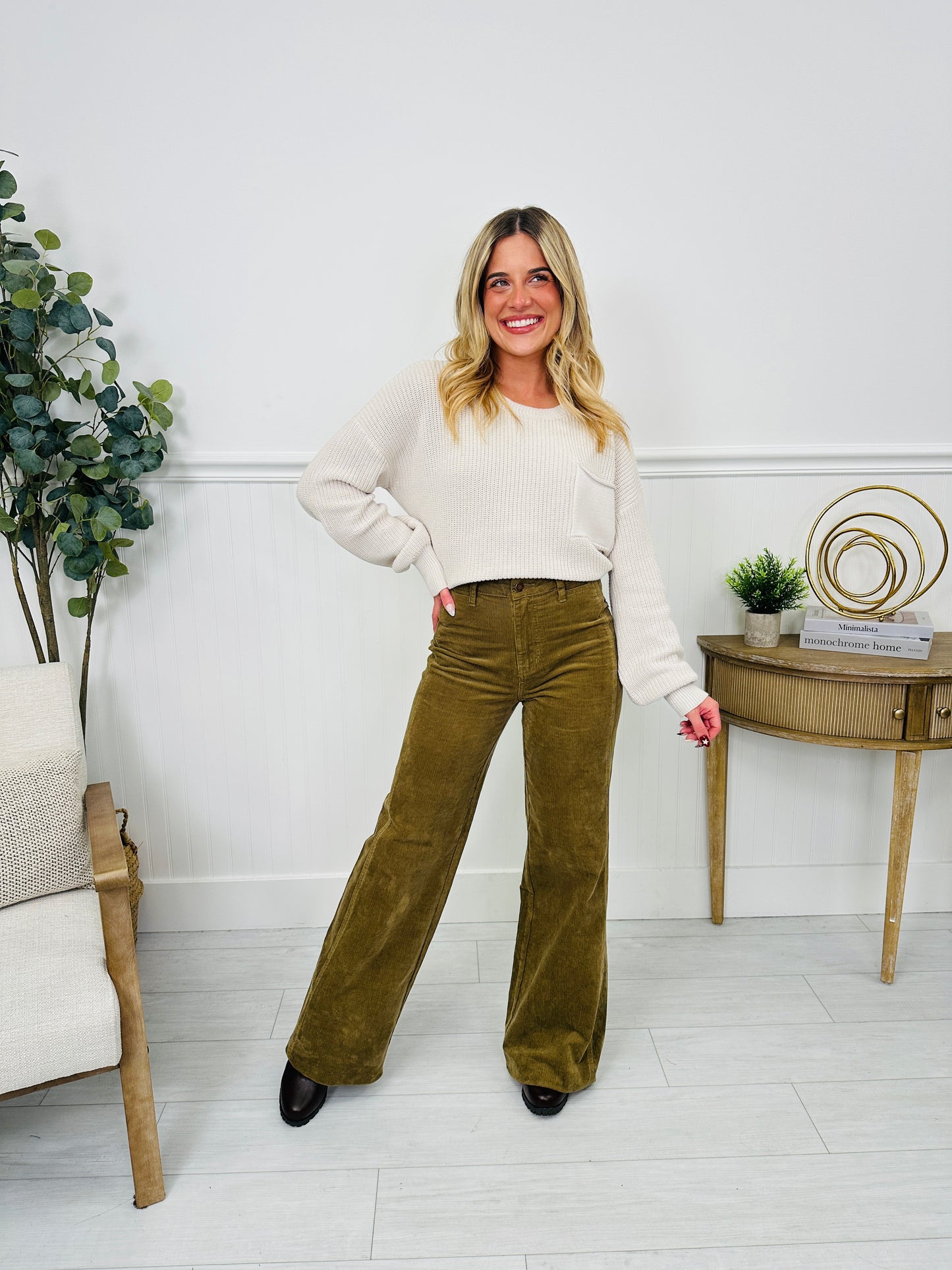 Judy Blue Olive Obsession Retro Wide Leg Corduroy Jeans