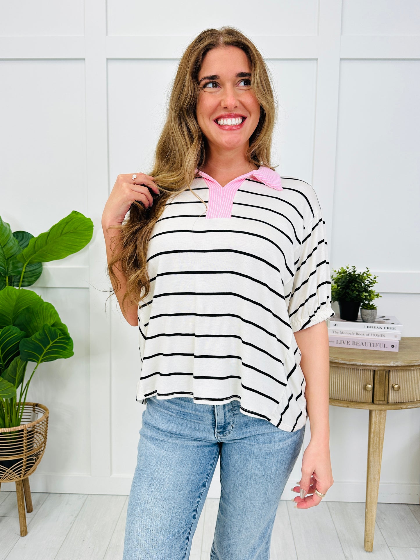 Blush Collar Club Top In Pink