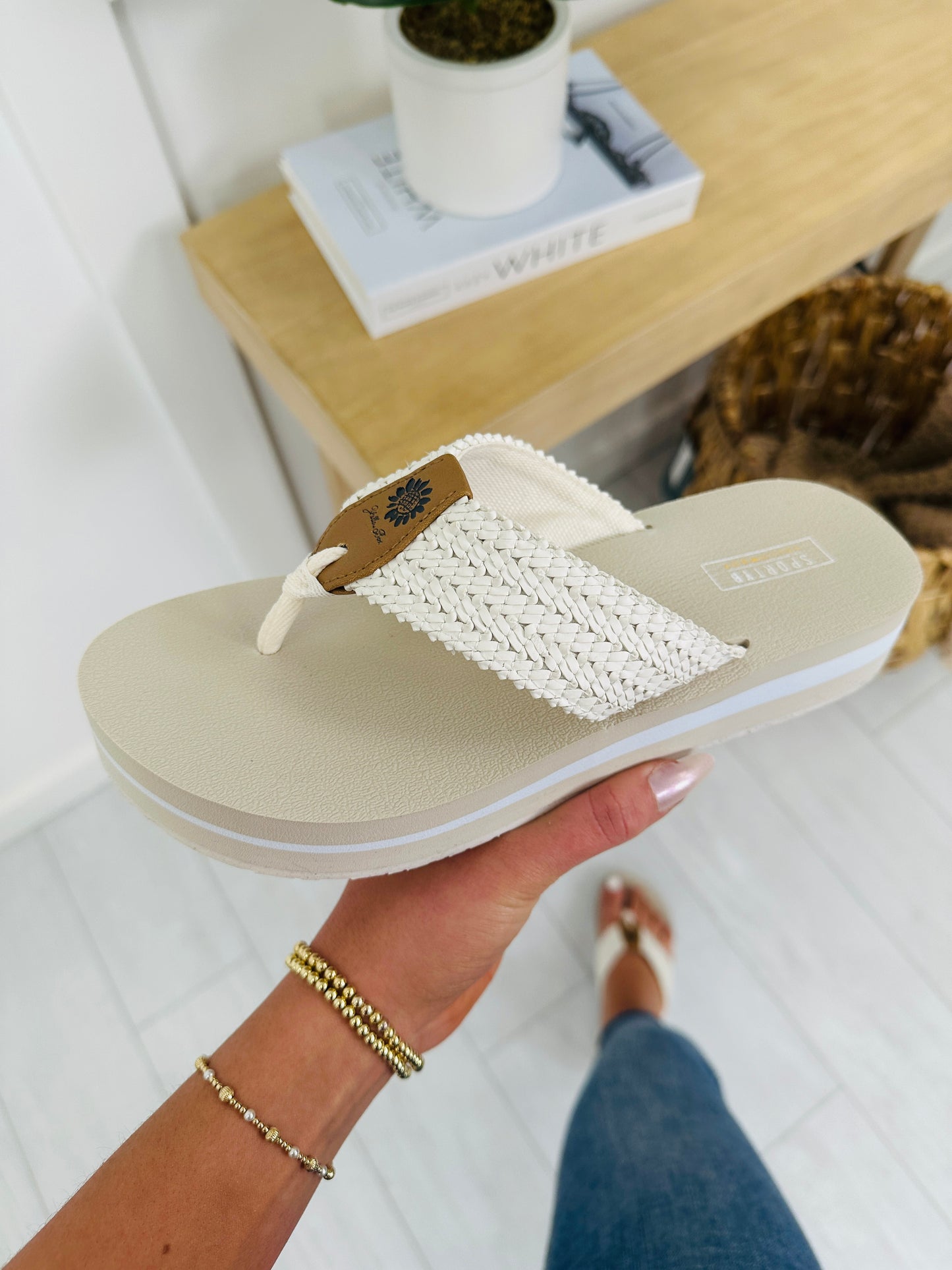 Braided Breeze Flip Flops In Off White