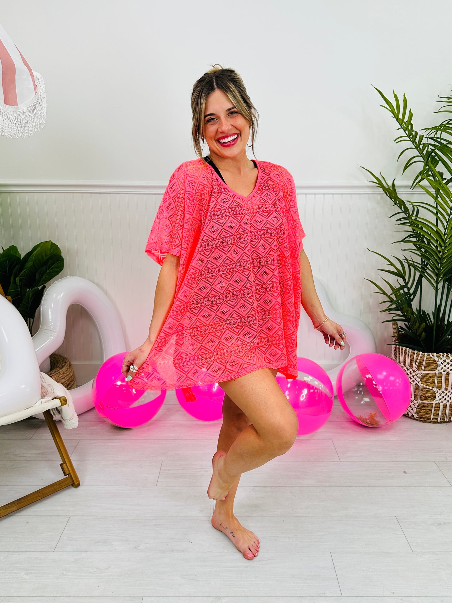 Barefoot Bay Swim Cover Up In Neon Pink