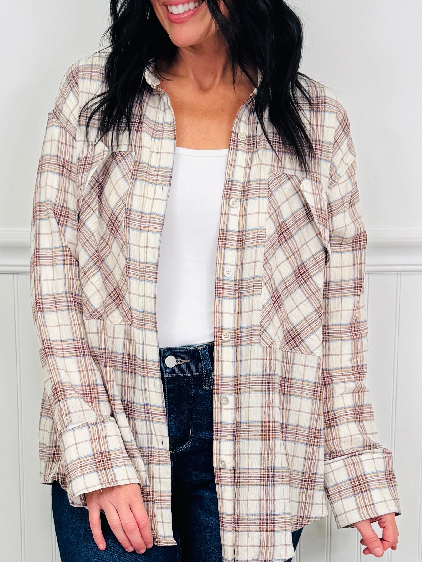 Fall for Plaid Top In Cream