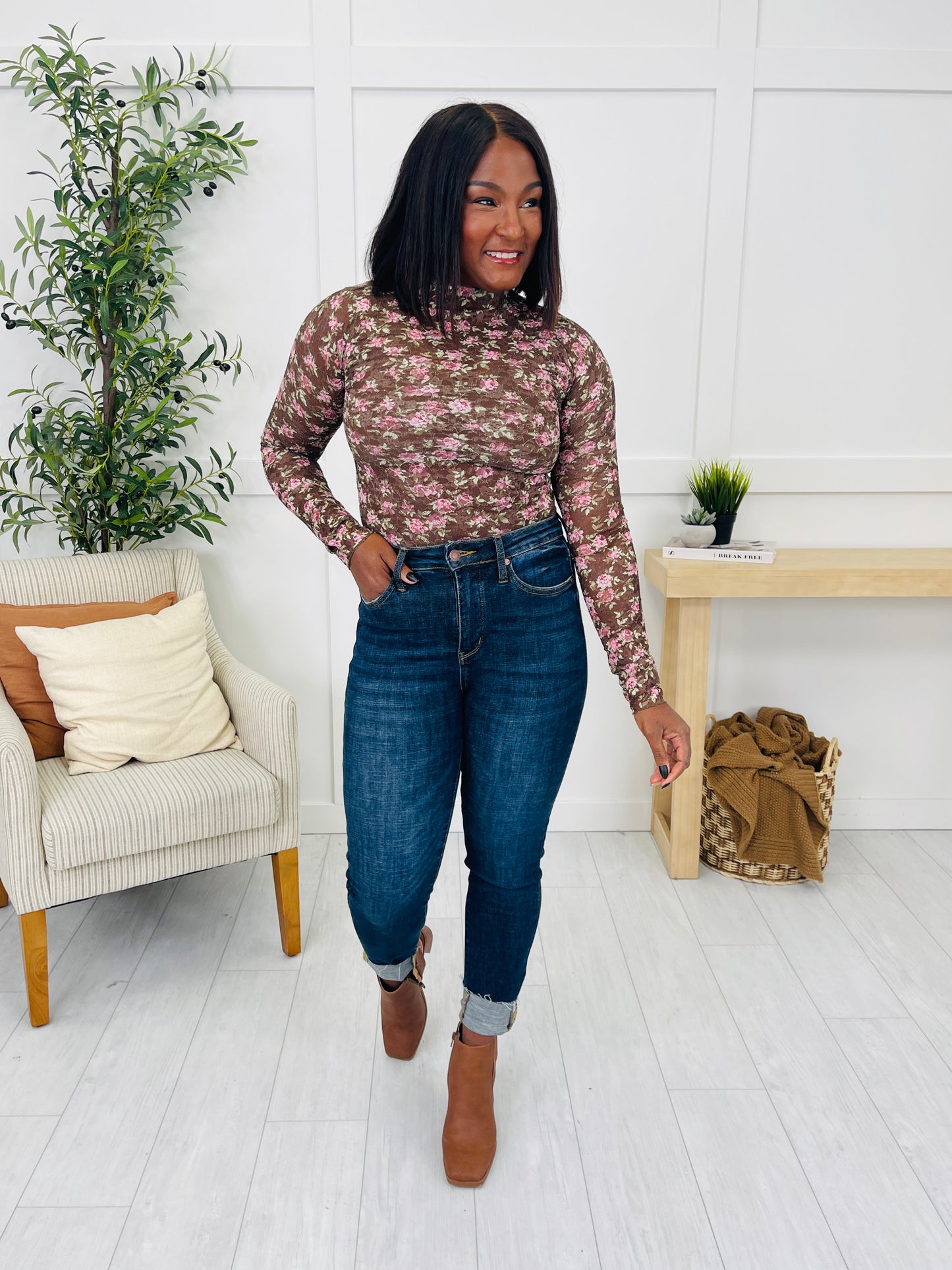 Sheer Fascination Top in Chocolate Floral