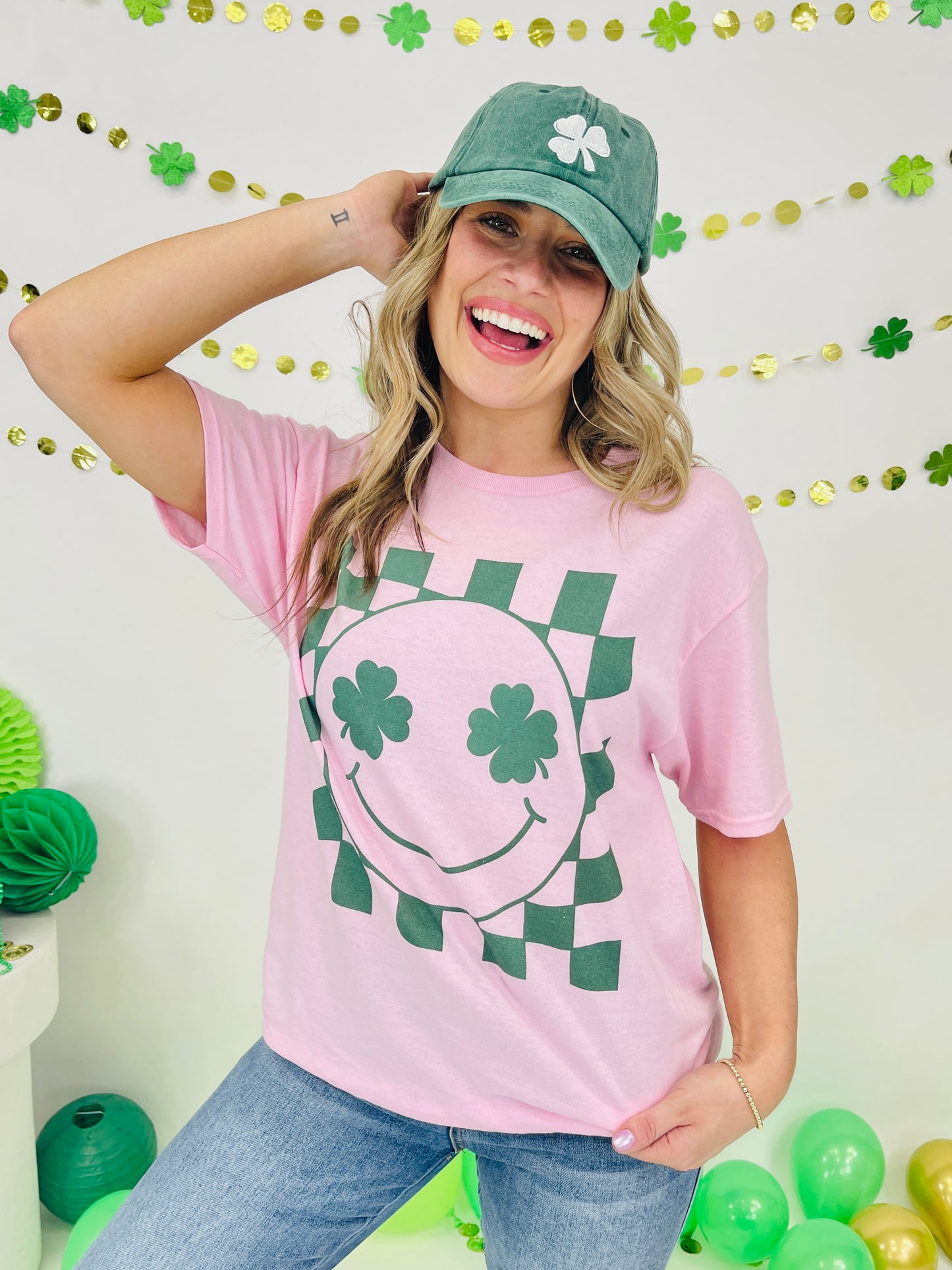 Checkered Clover Charm Graphic Tee