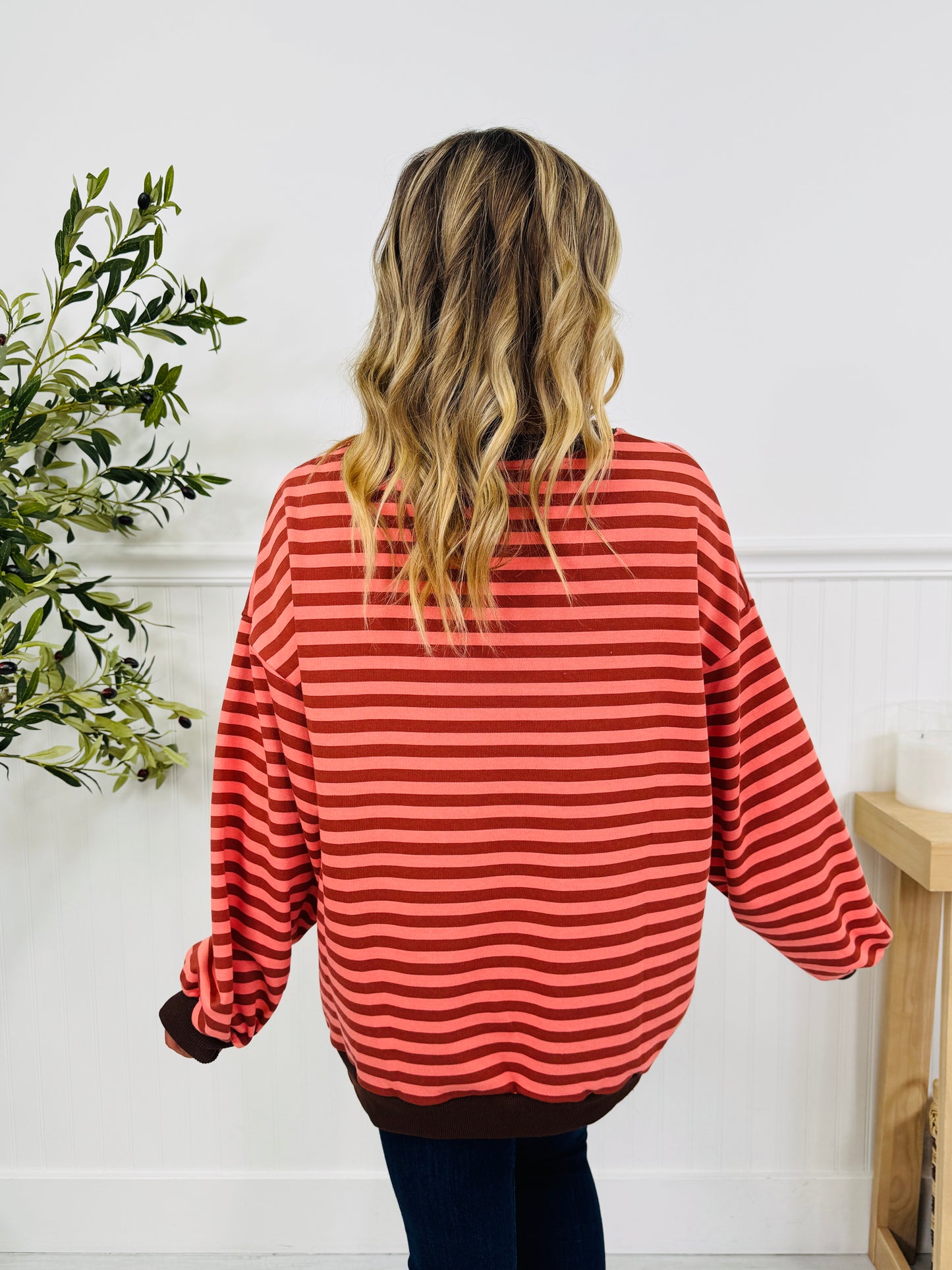 Stripe Story Pullover in Rust