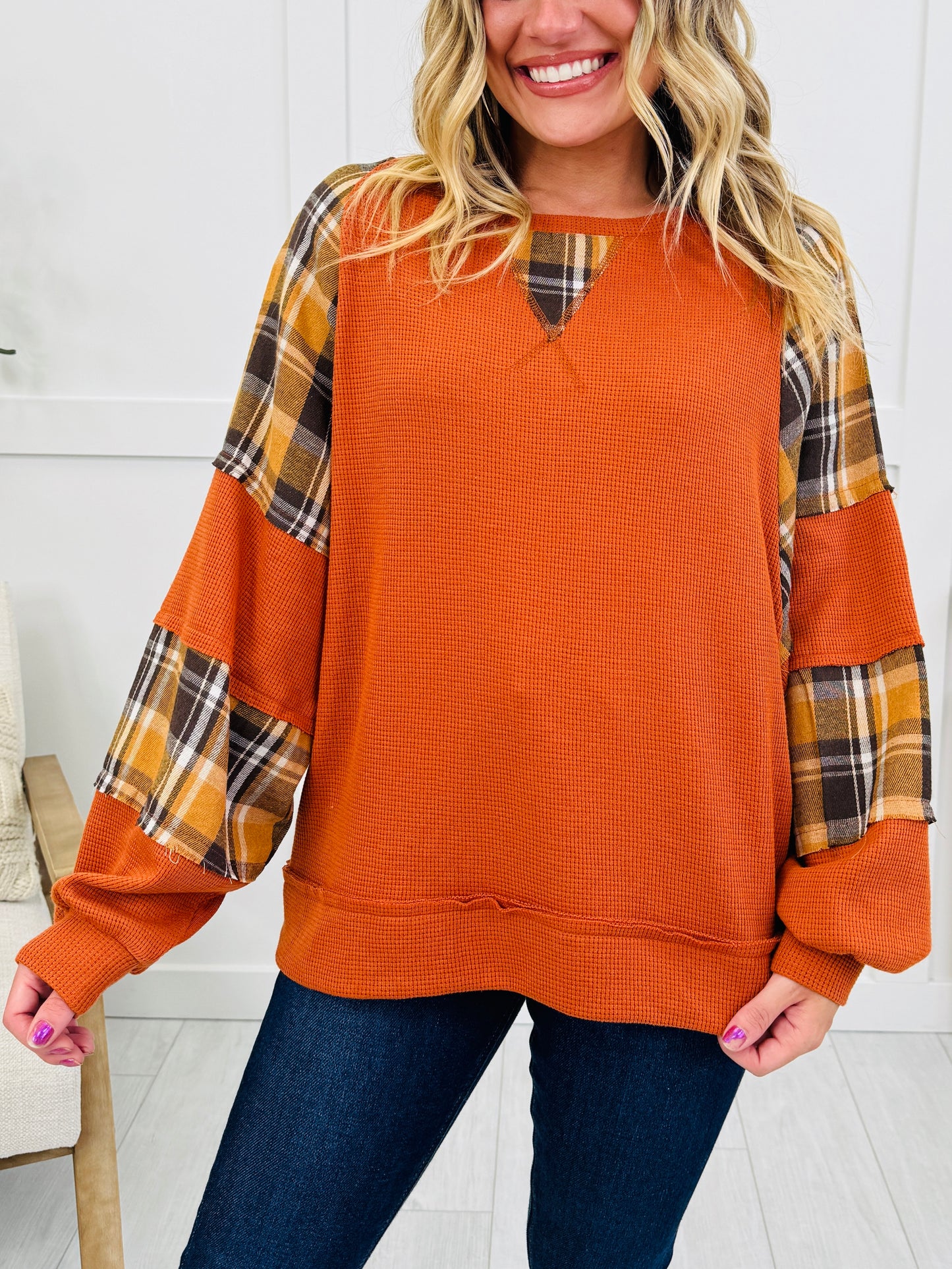 Harvest Trail Top In Rust/Mustard