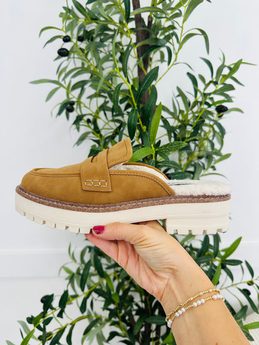 The Cozy Commander Mules in Almond