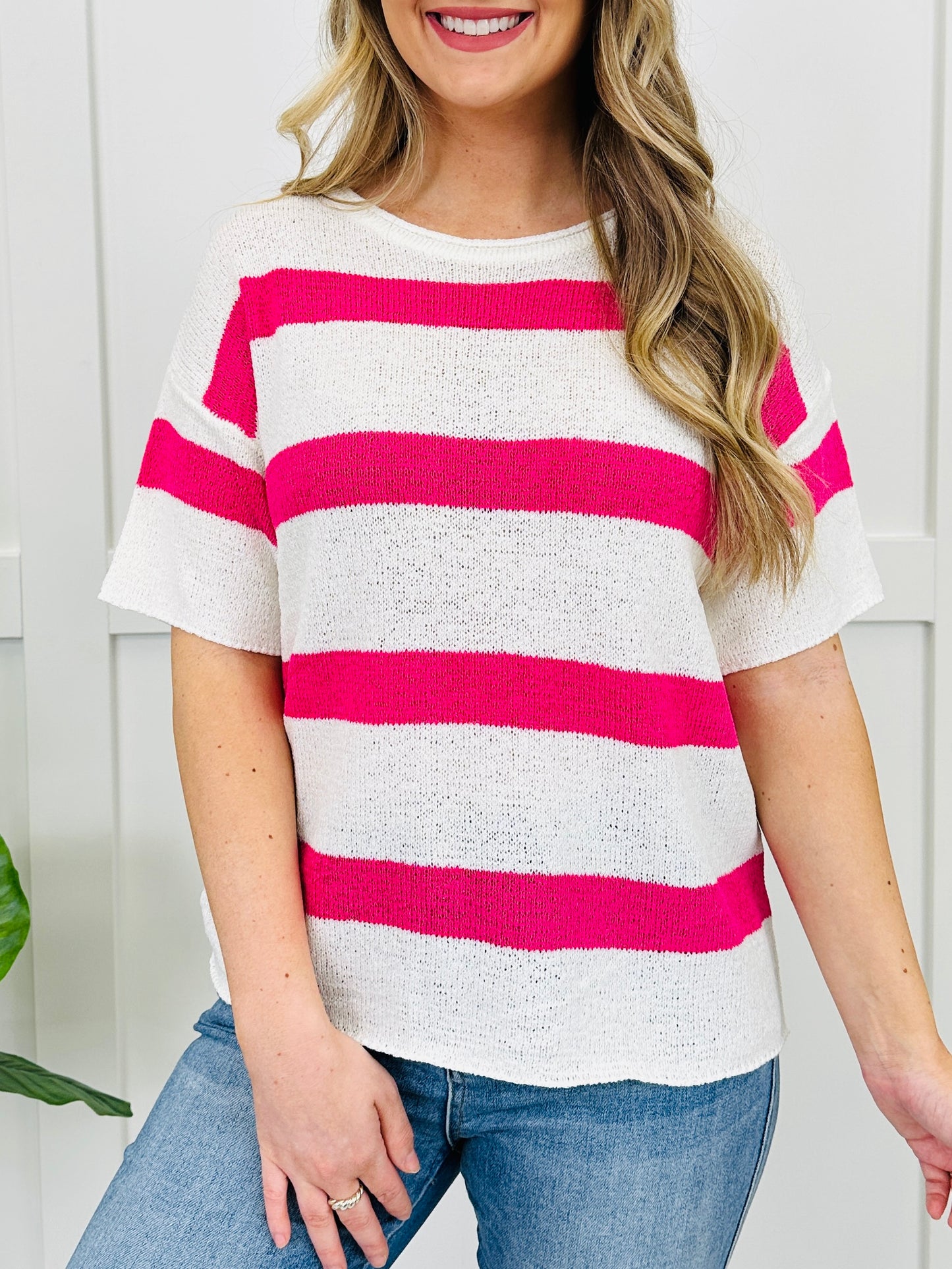 Breezy Stripes Top in Neon Pink