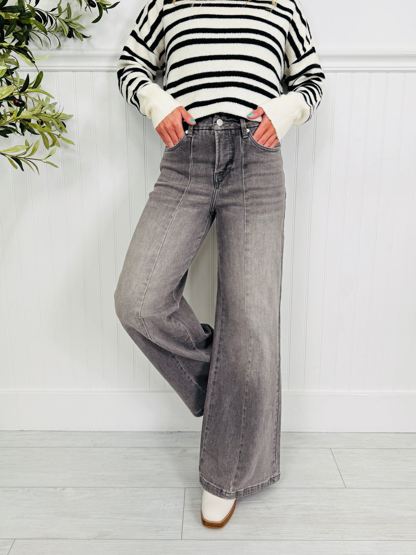 Into The Grey Tummy Control Wide Leg Jeans In Multiple Inseams