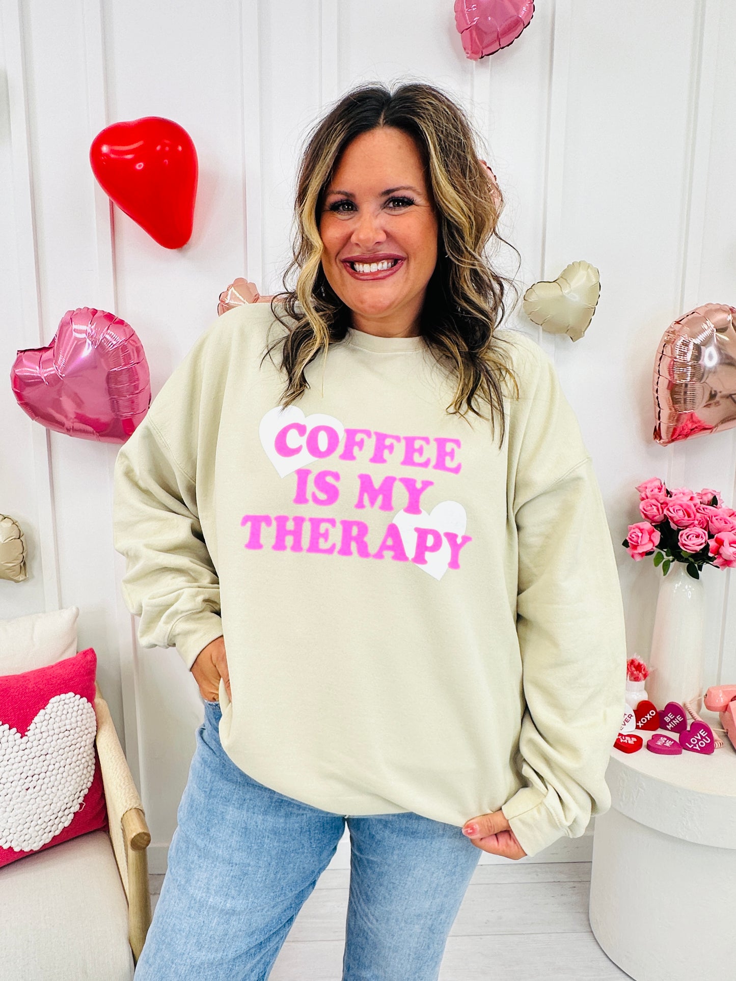 Coffee Is My Therapy Graphic Crewneck Sweatshirt