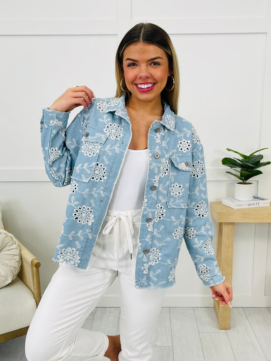 Boldly Blossomed Jacket In Light Denim