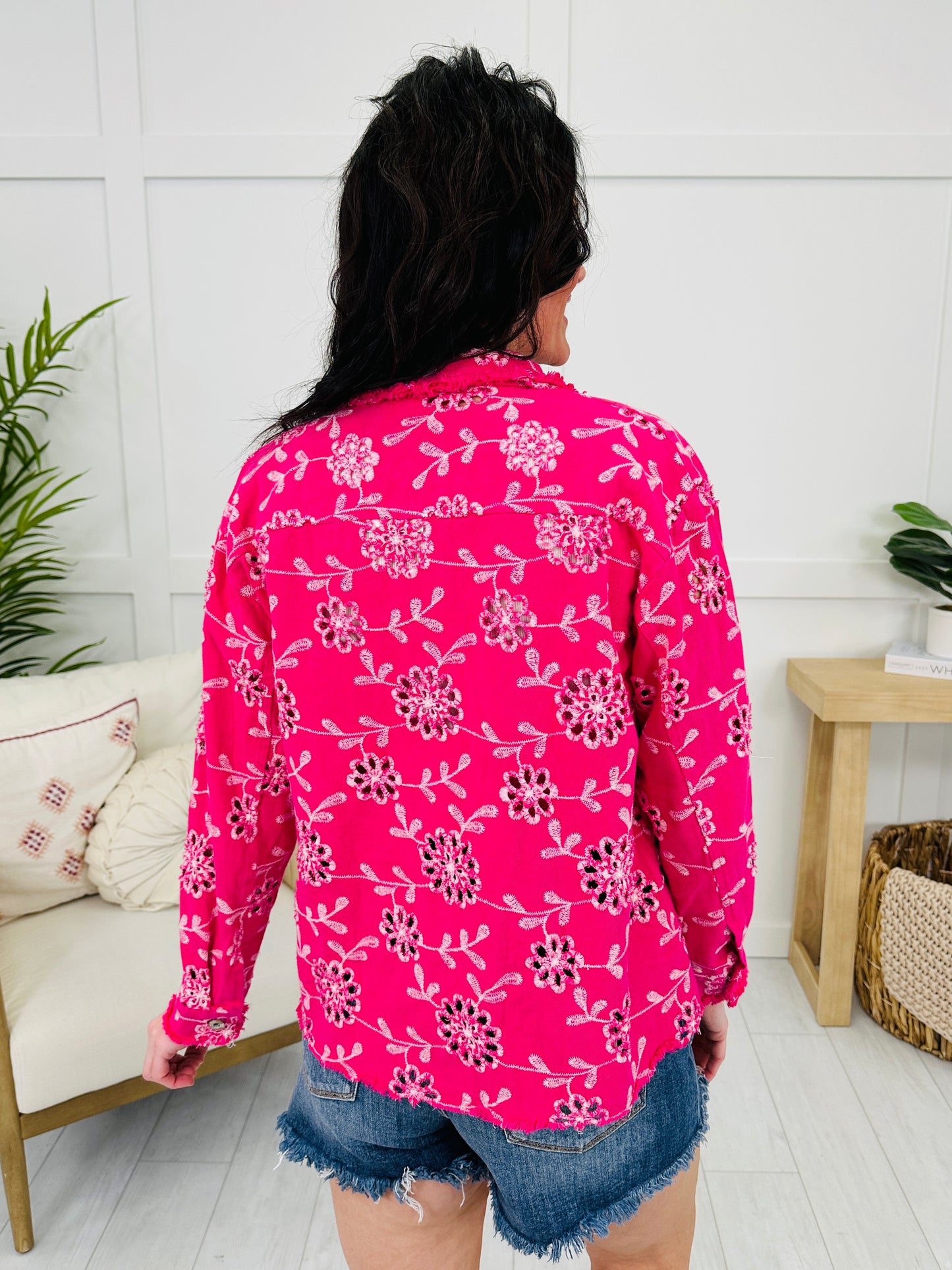 Boldly Blossomed Jacket In Hot Pink