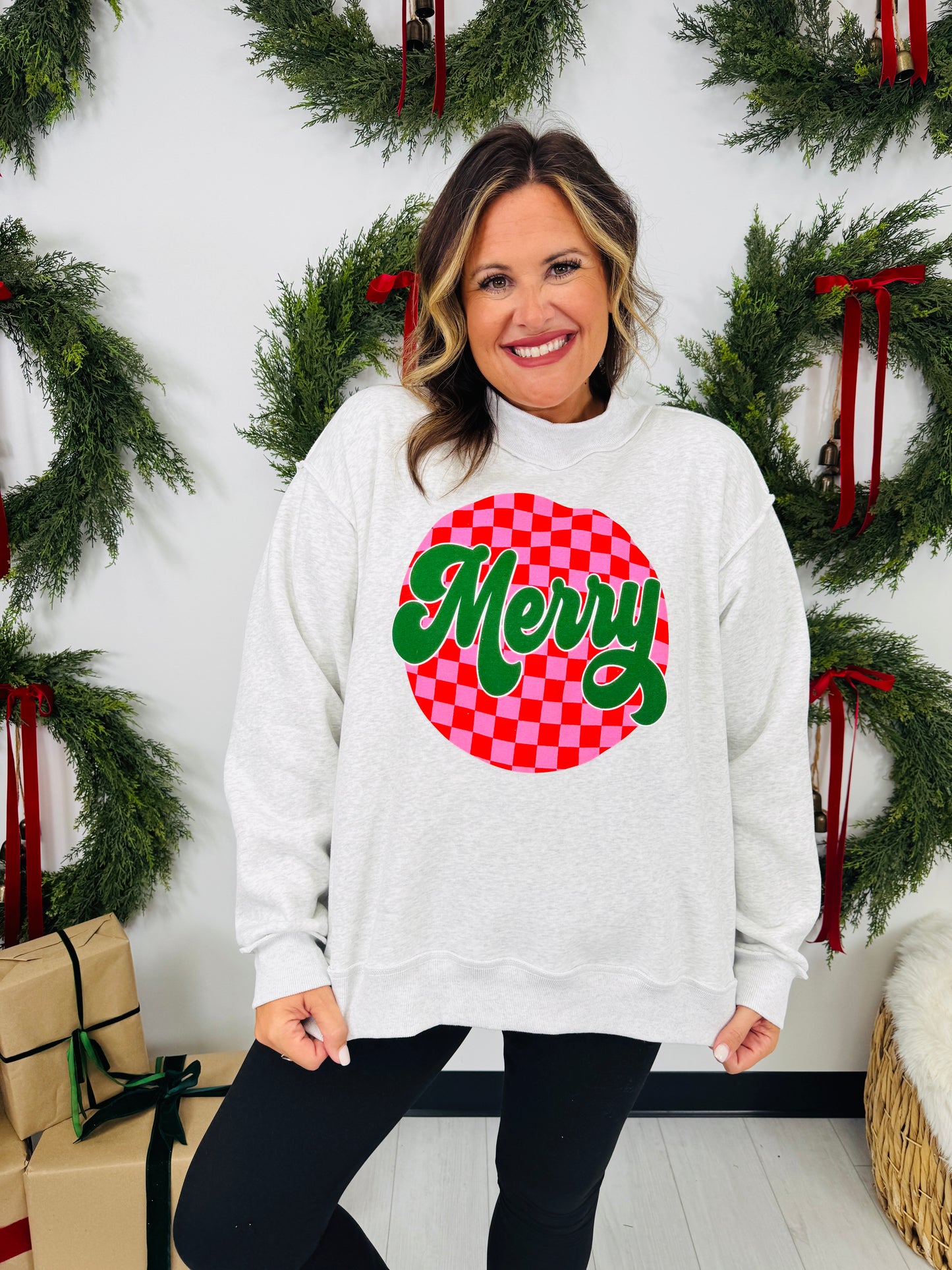 Merry Mood Mock Neck Graphic Sweatshirt