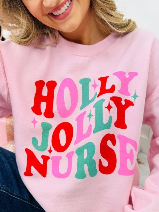 Holly Jolly Nurse Graphic Crewneck Sweatshirt