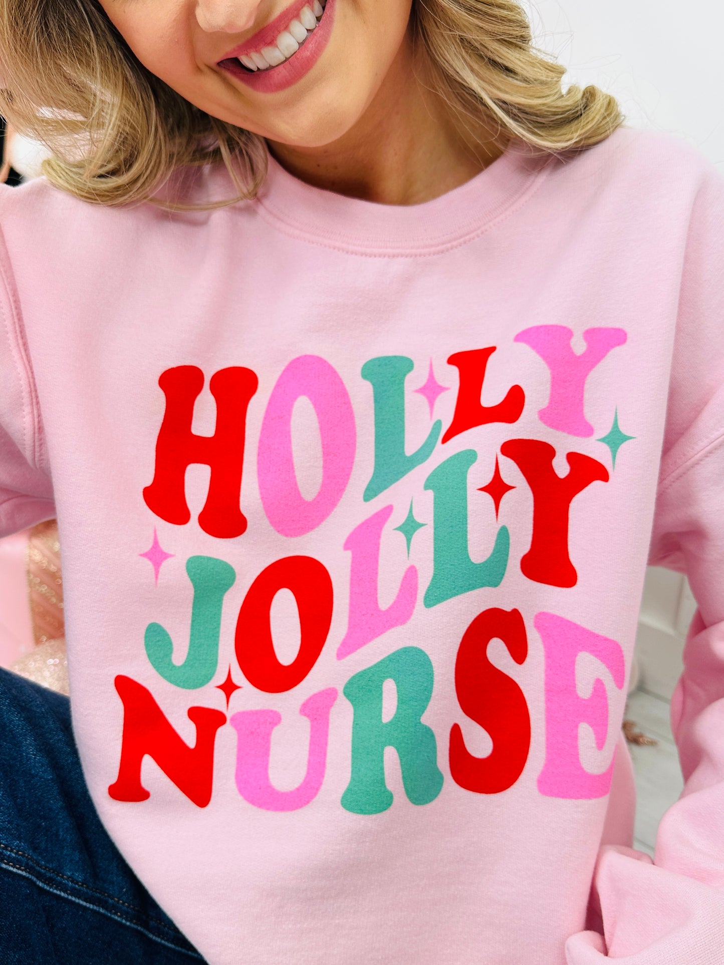 Holly Jolly Nurse Graphic Crewneck Sweatshirt