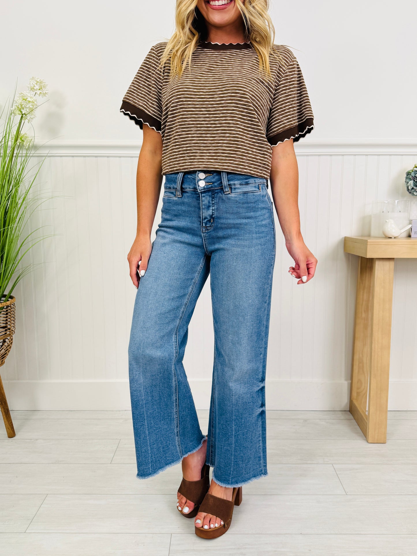 Double Check Tummy Control Wide Leg Cropped Jeans
