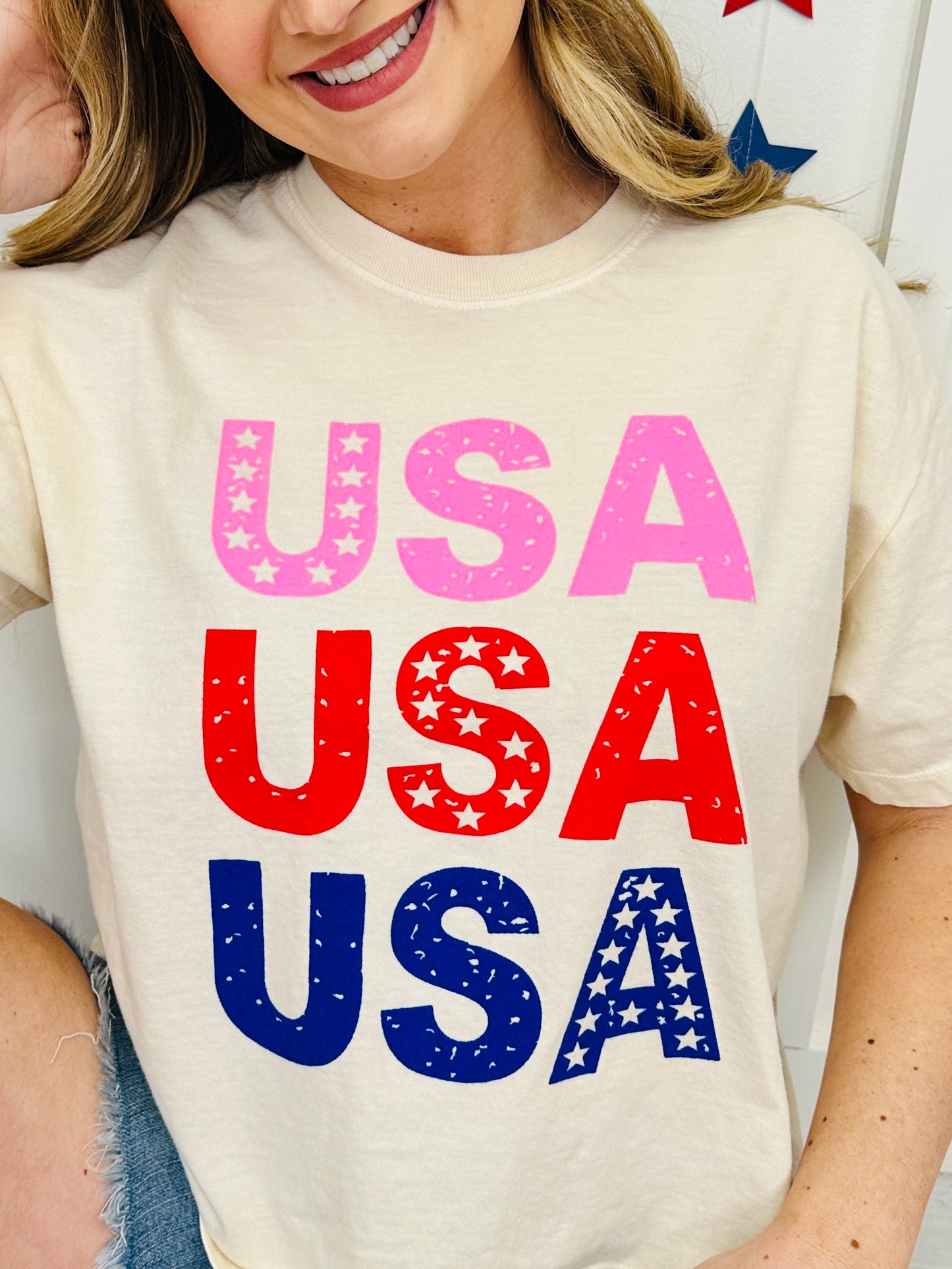 Pink Red And Blue USA Graphic Tee