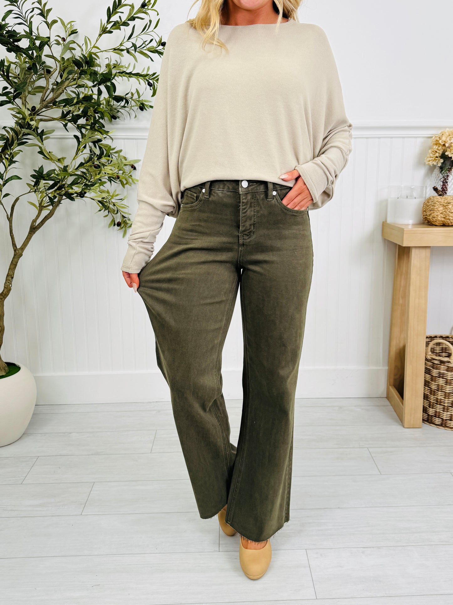 Olive On Repeat Tummy Control Straight Jeans