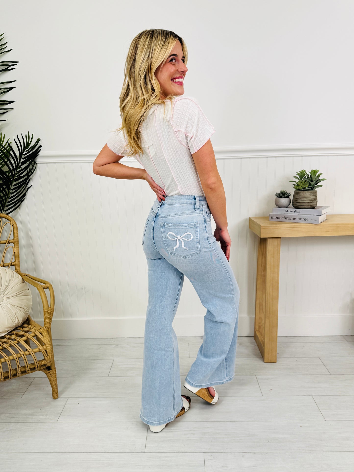 Bow Bliss Wide Leg Jeans with Tummy Control