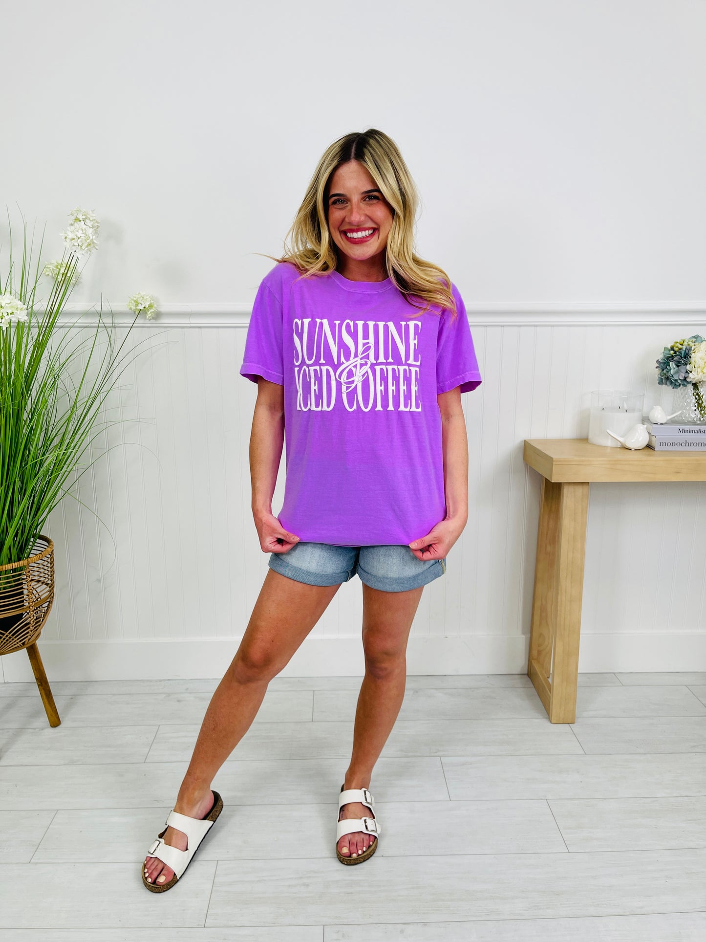 Sunshine And Iced Coffee Graphic Tee in Multiple Colors