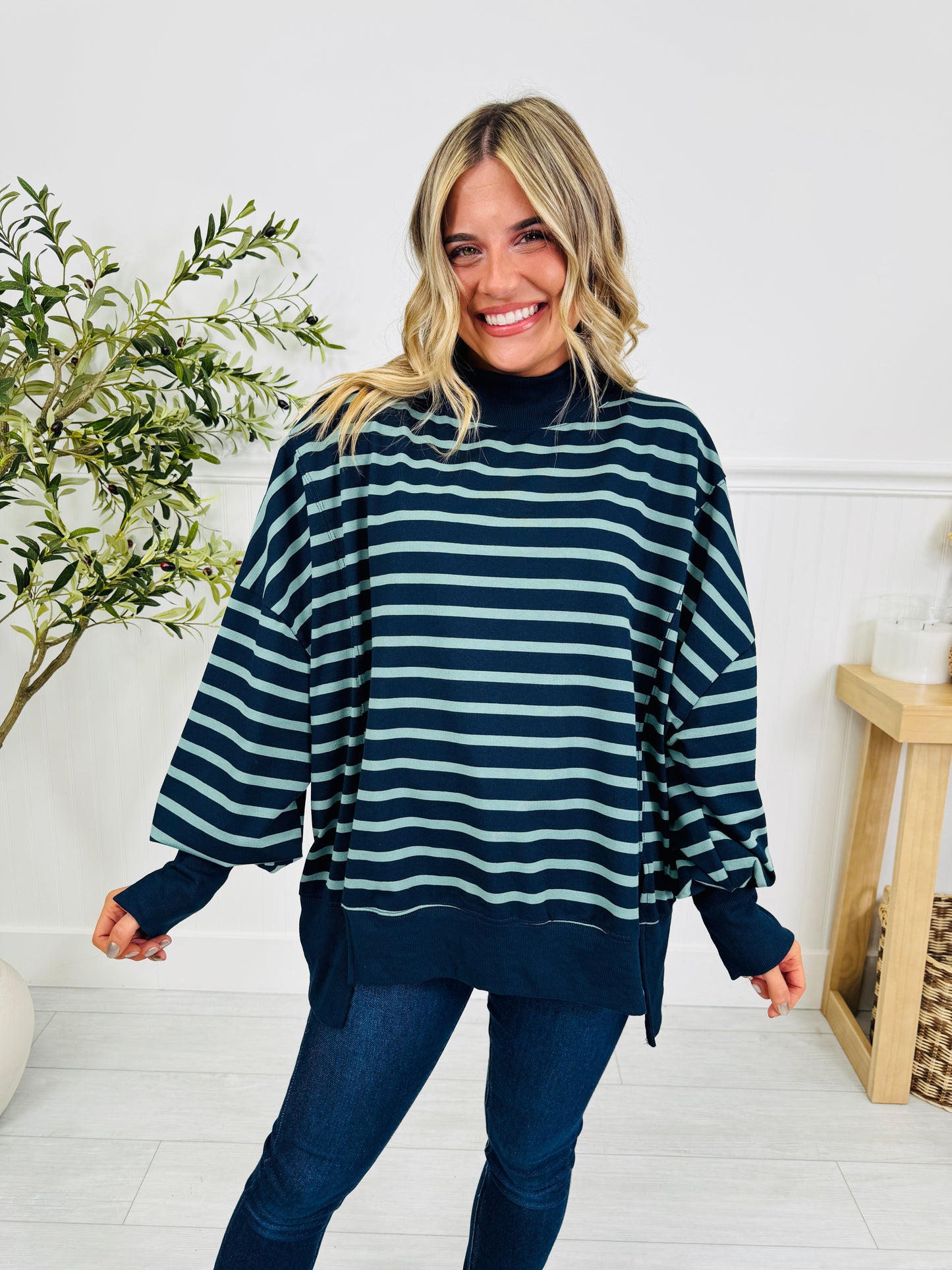 Stripe Up Your Alley Pullover In Navy