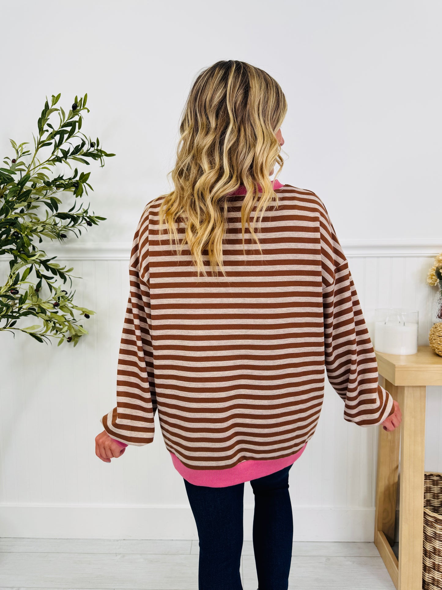 Stripe Story Pullover In Taupe