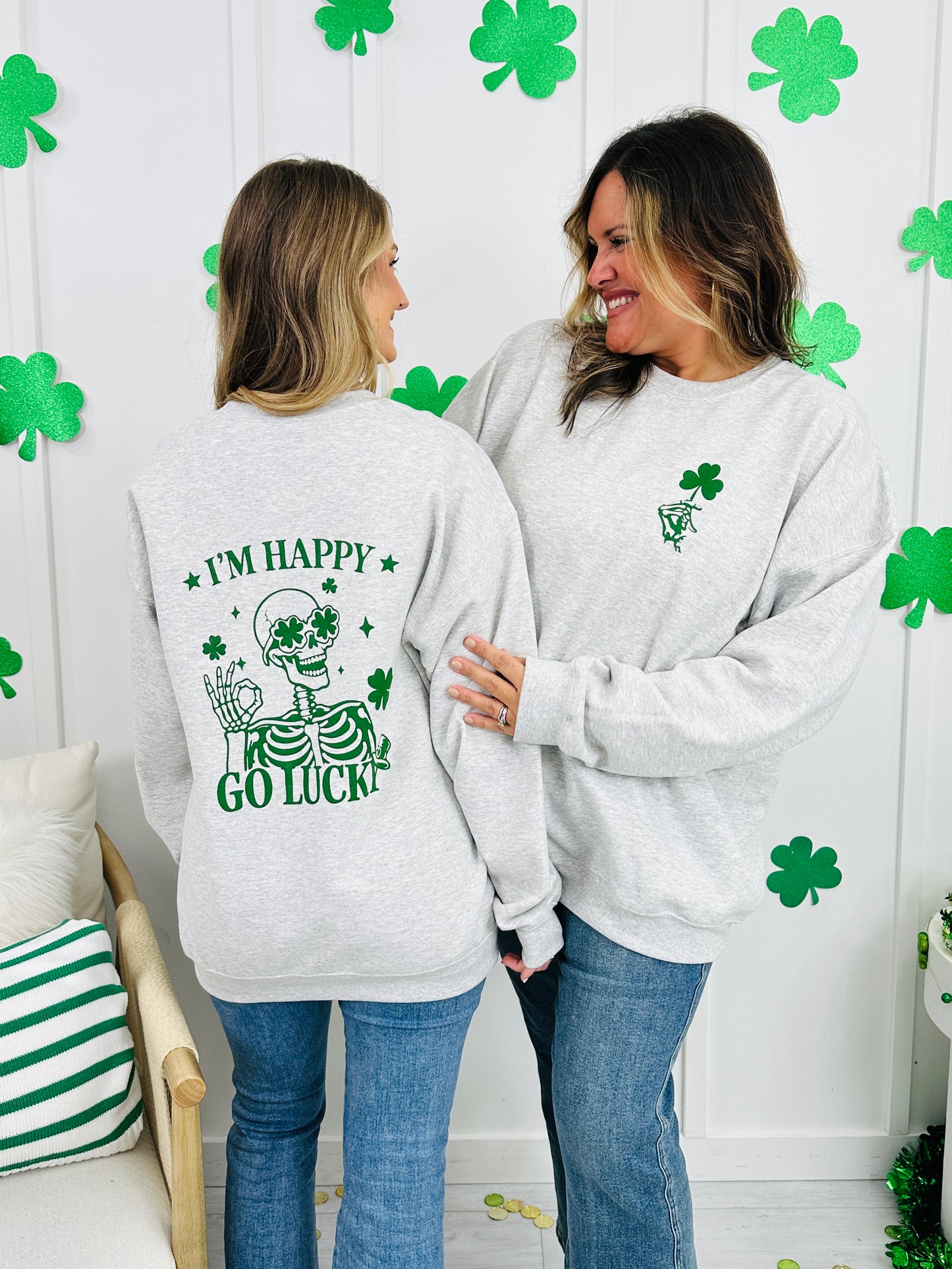 I'm Happy Go Lucky Skeleton Graphic Crewneck Sweatshirt