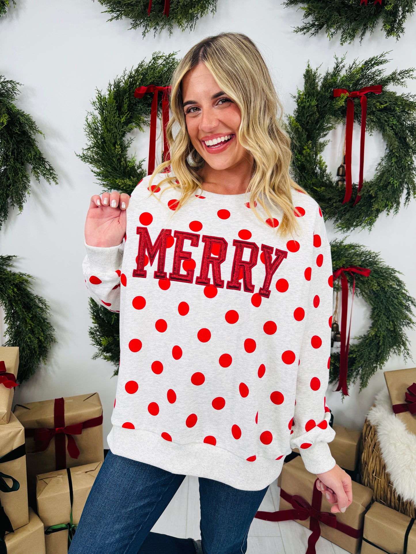 Merry On The Dot Crewneck