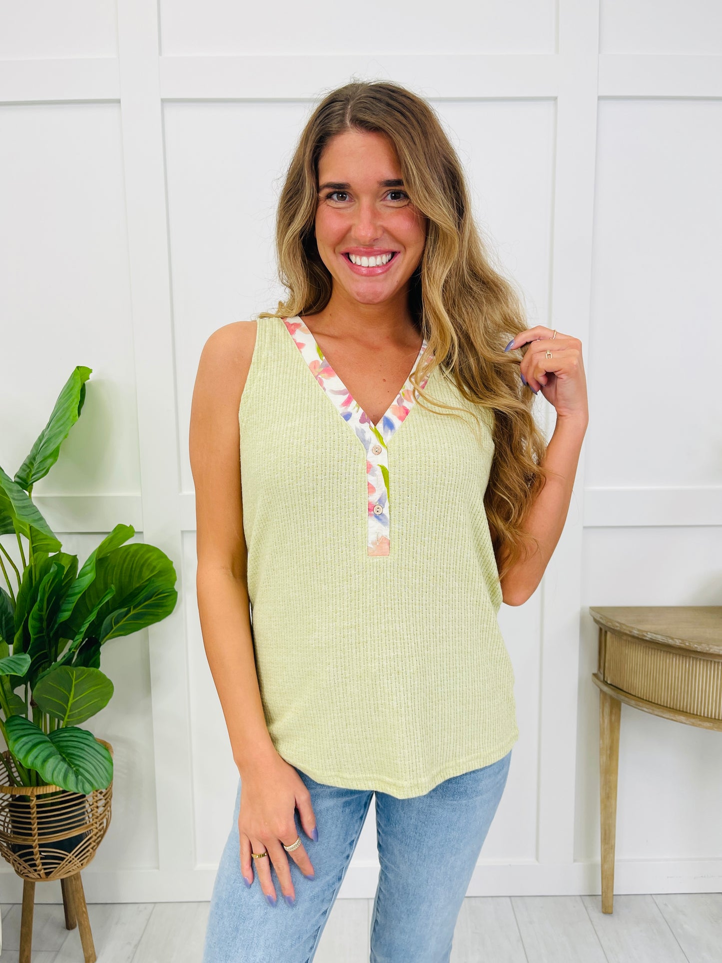 Petal Lined Tank Top In Lime Green