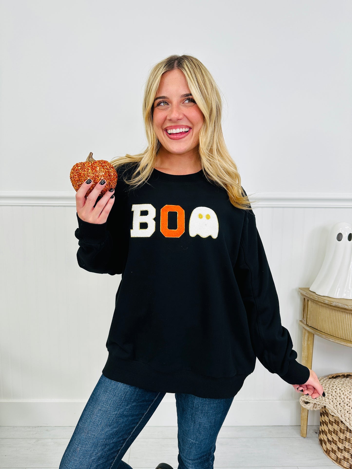Boo Chenille Patch Crewneck Sweatshirt