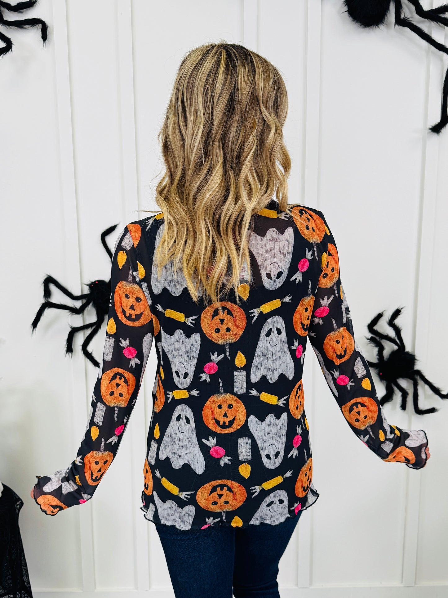 Spooky Things Mesh Top In Trick Or Treat Print