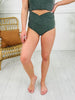 High Waisted V-Cut Swim Bottoms in Emerald Shimmer