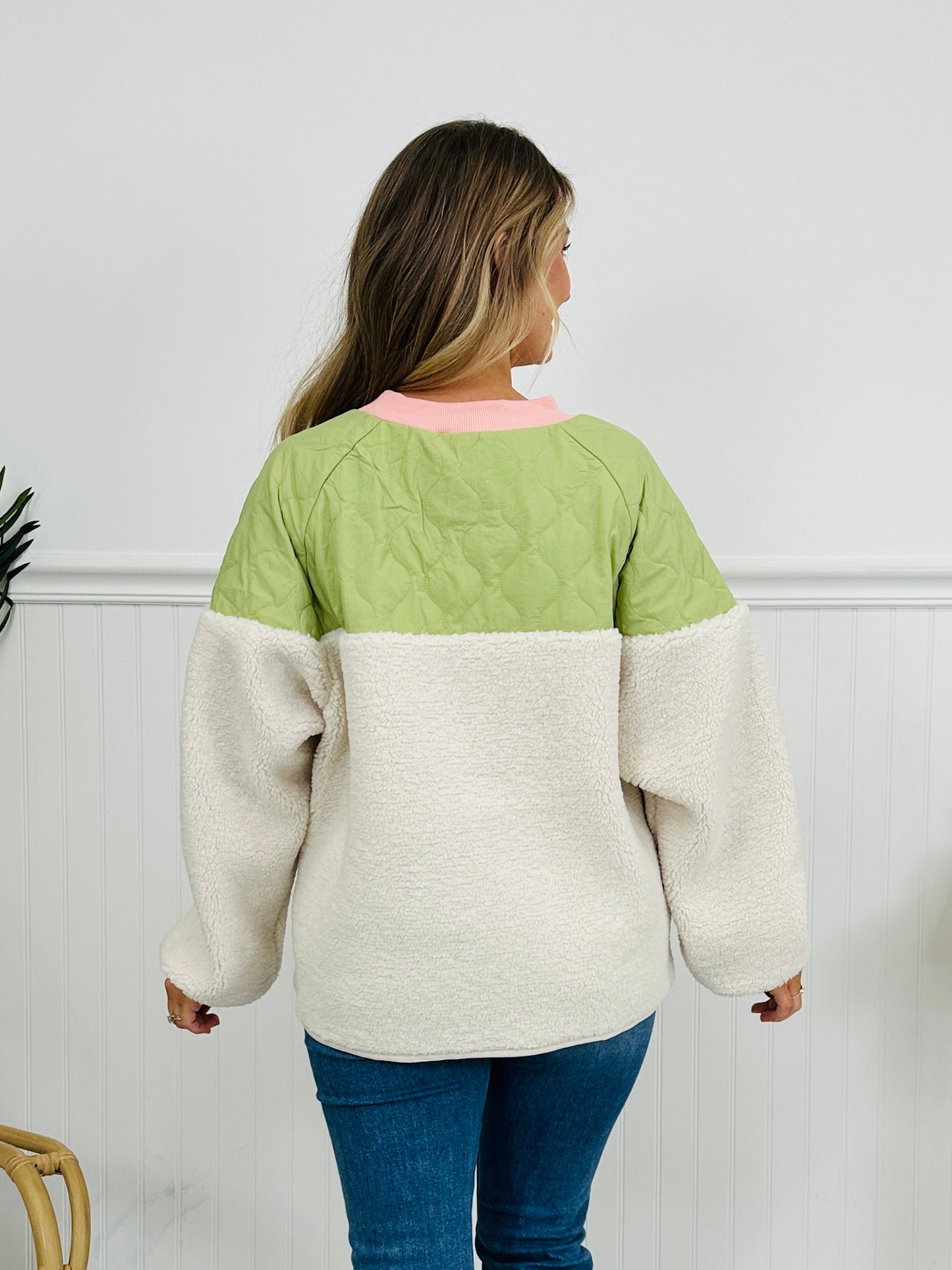Fuzzy Fusion Pullover In Cream