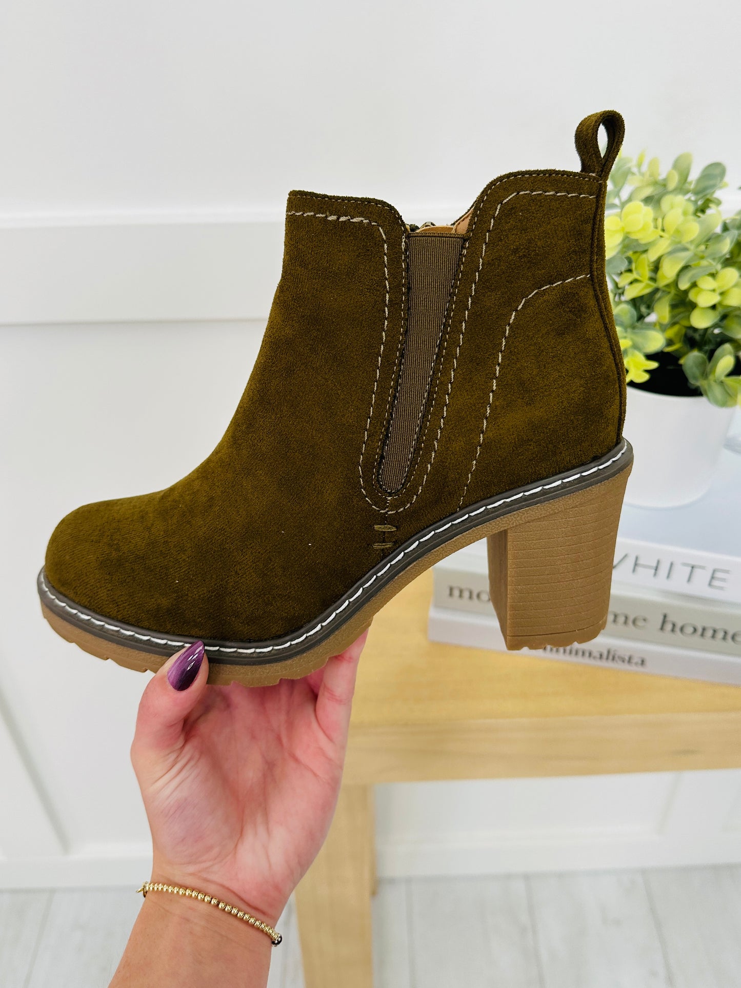 Pick Of The Patch Booties In Olive Suede