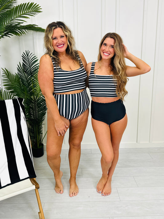 The Olivia Swim Top In Black/White Stripe