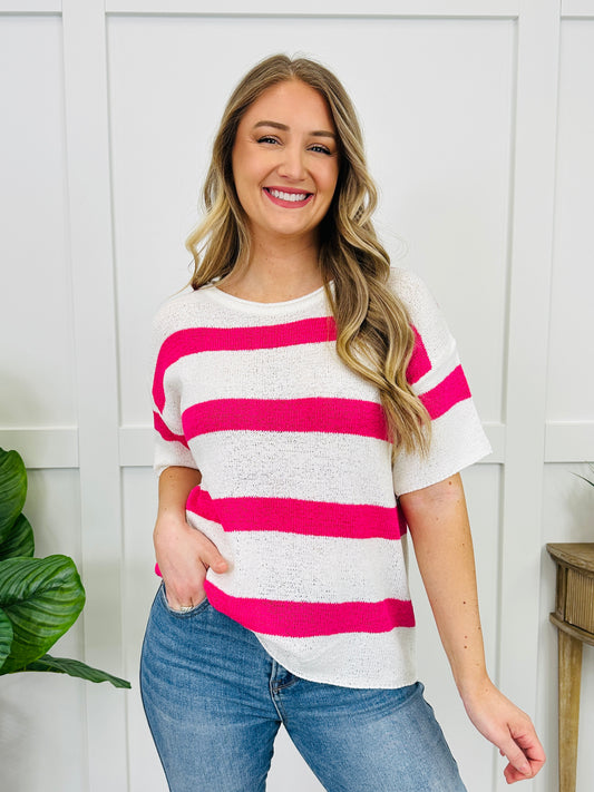 Breezy Stripes Top in Neon Pink