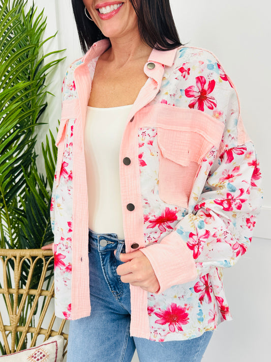 Peony Perfection Shacket In Peach Multi