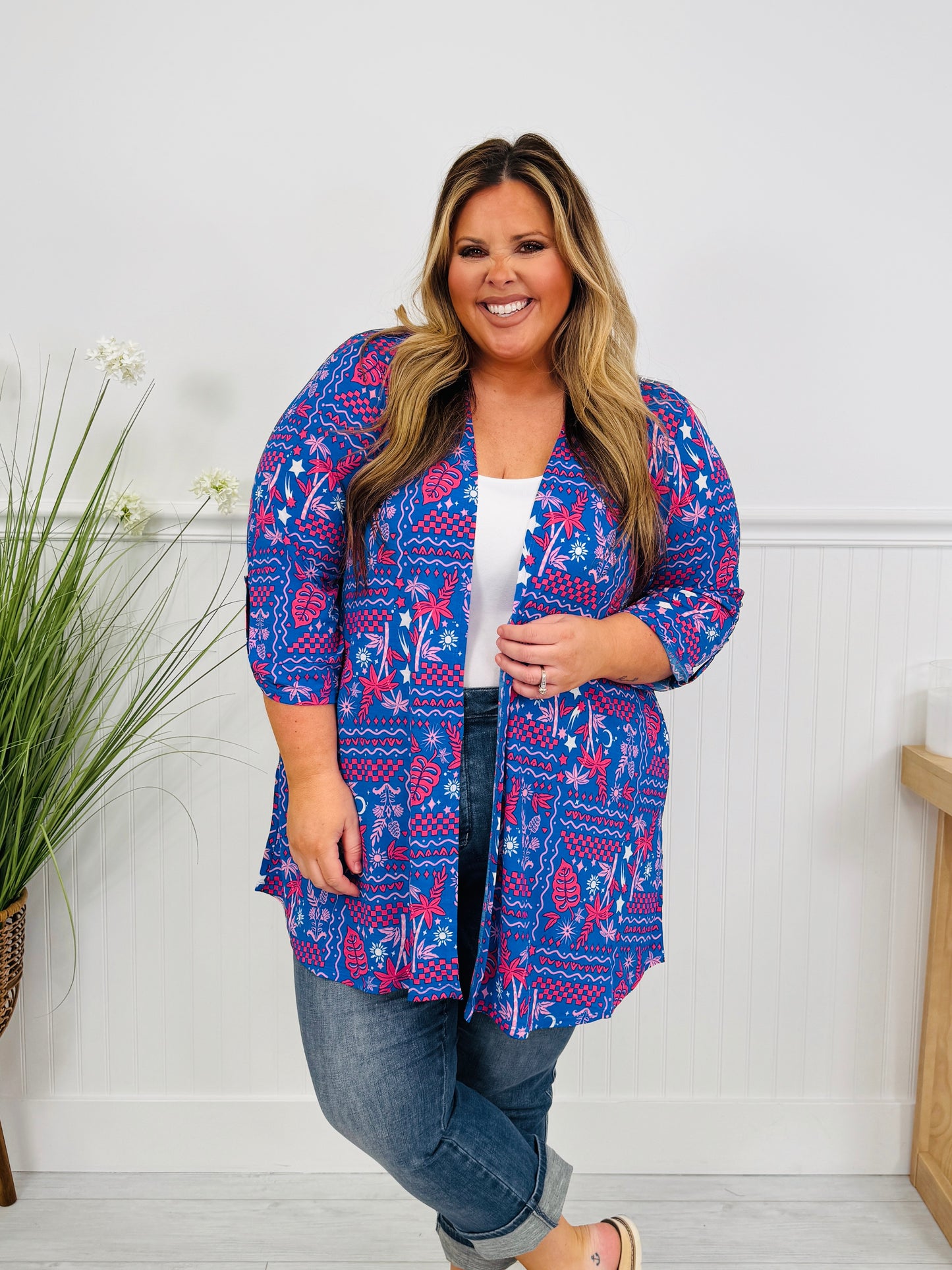 Layered in Spring Cardigan in Palm Tree Print