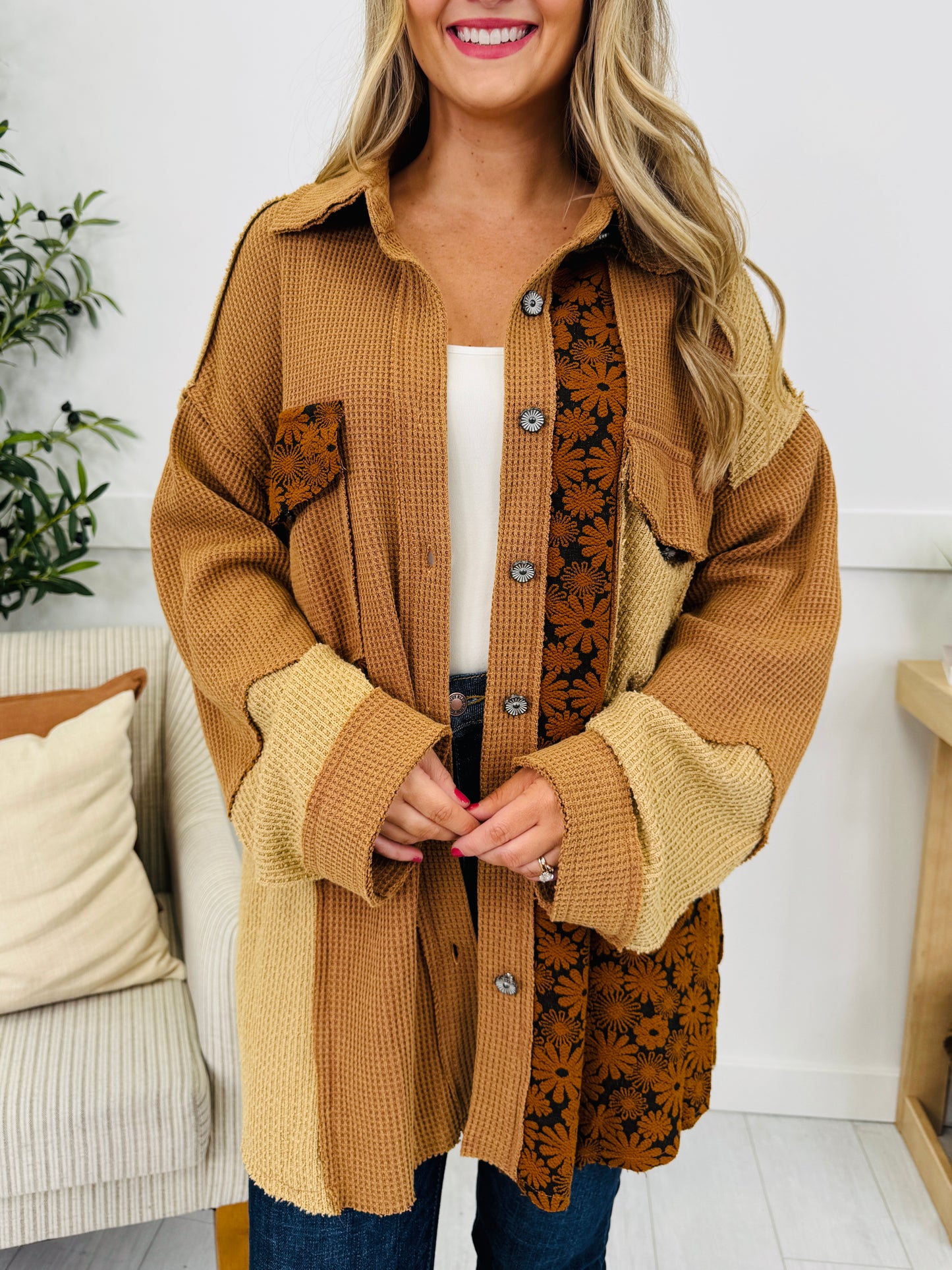 Patchwork Harmony Cardigan In Cinnamon