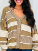 Gathered Stripes Cardigan in Brown Combo