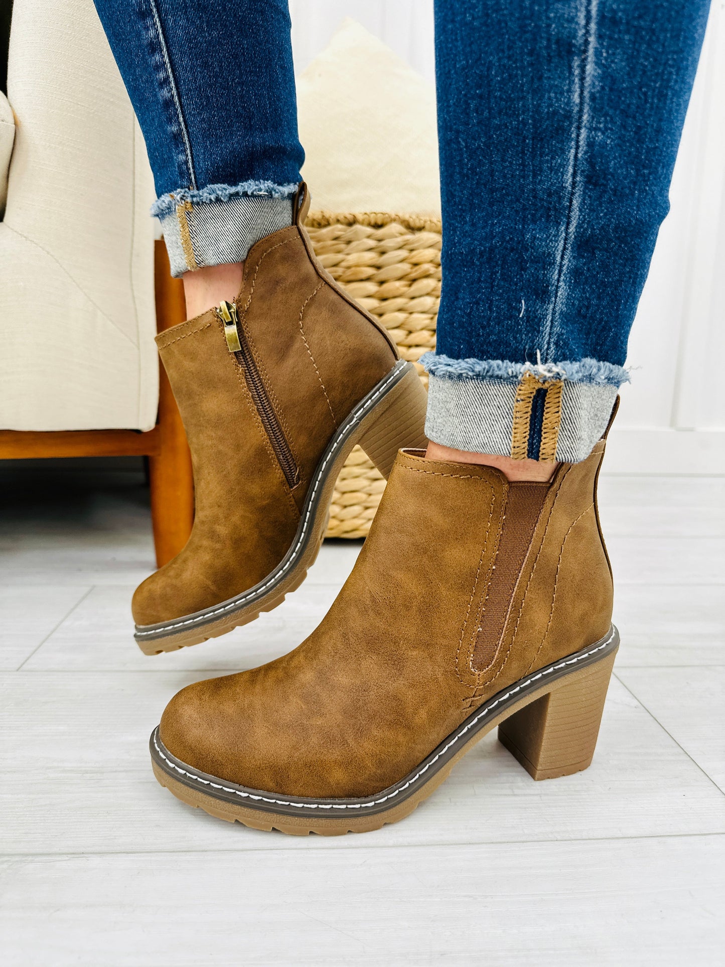 Pick Of The Patch Booties In Dark Cognac