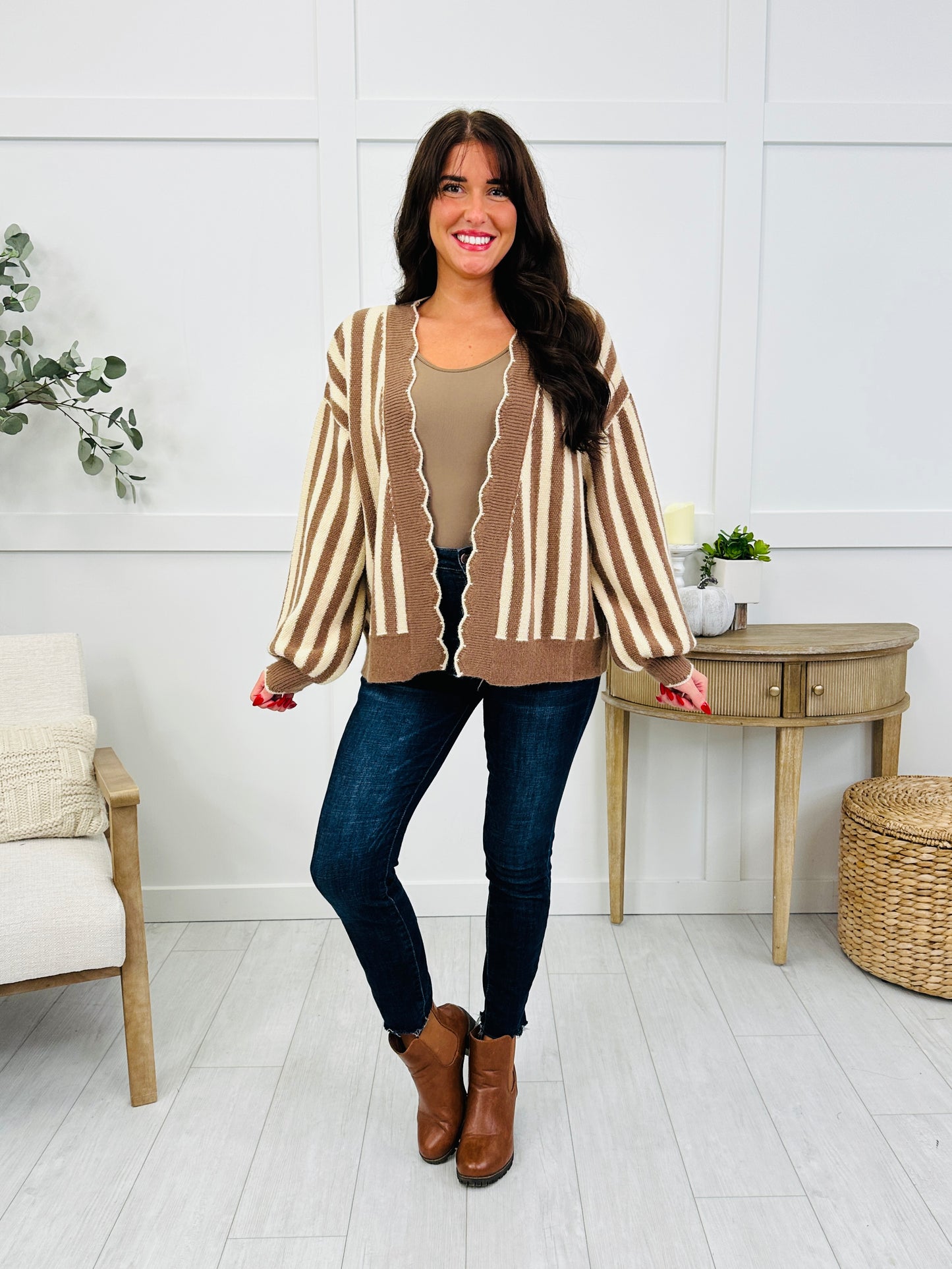 Line It Up Cardigan In Mocha/Oatmeal