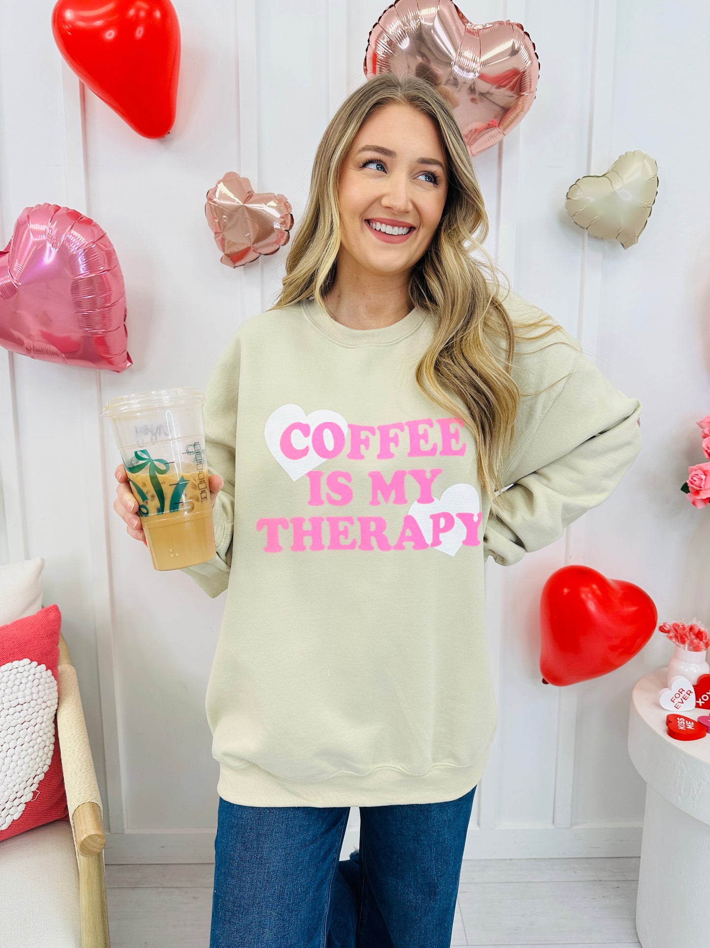 Coffee Is My Therapy Graphic Crewneck Sweatshirt