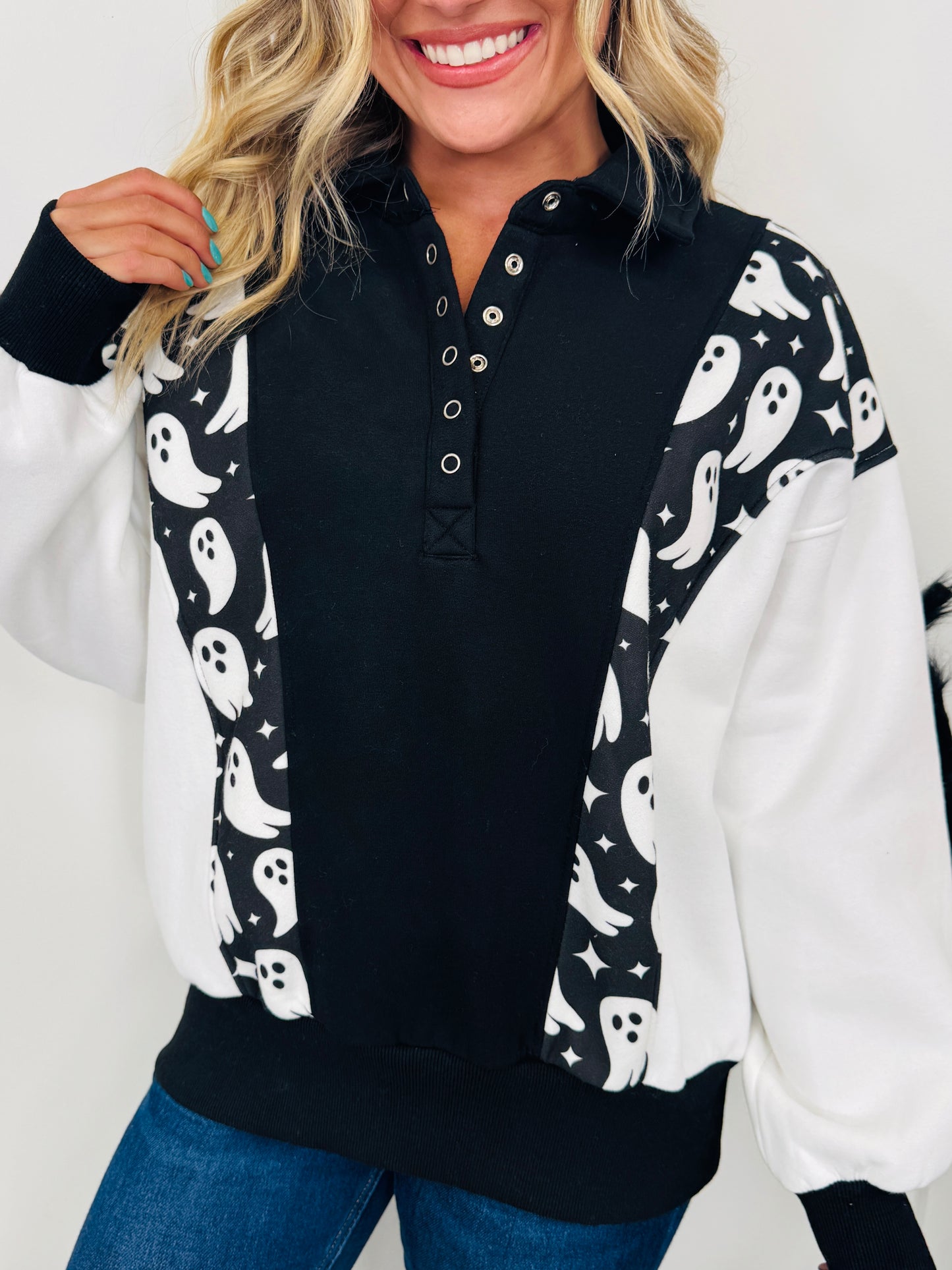 Halloween Happenings Pullover In Ghost Print