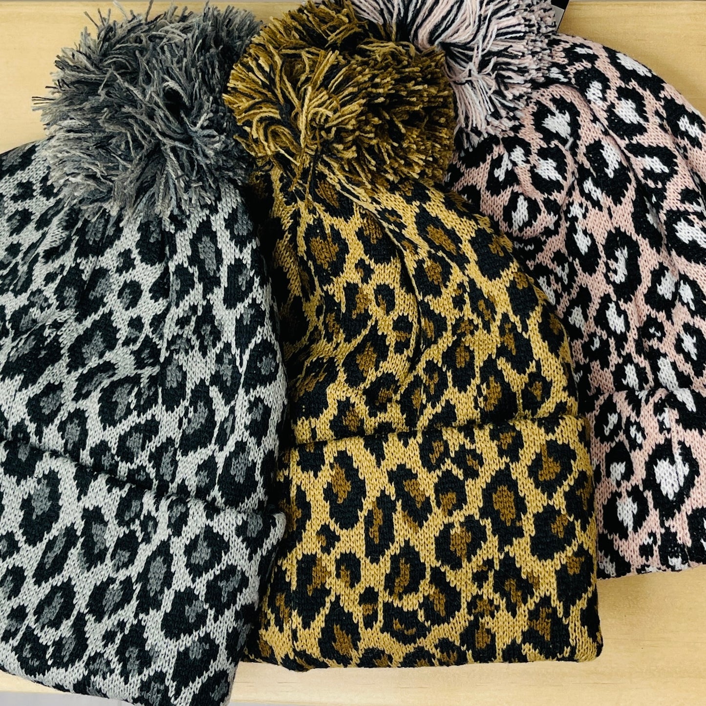 Leopard Print Pom Pom Beanie- Multiple Colors!