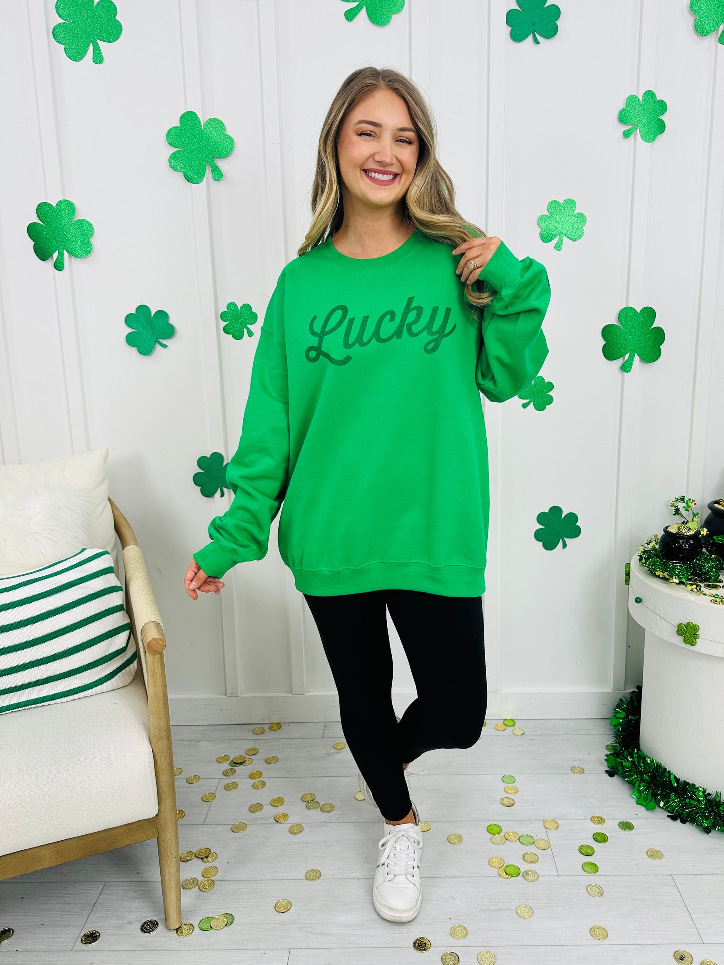 Green Glitter Lucky Crewneck Sweatshirt
