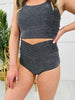 High Waisted V-Cut Swim Bottoms in Black Shimmer