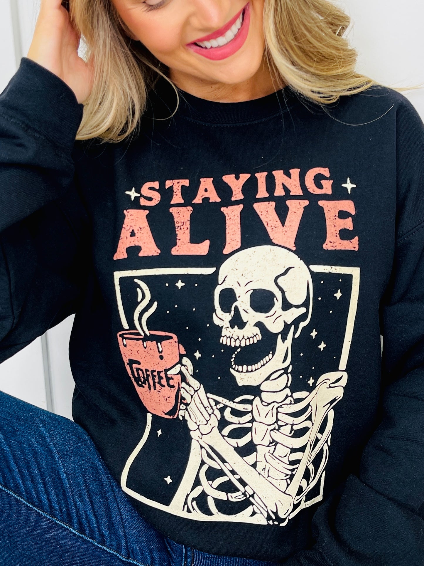 Staying Alive Graphic Crewneck Sweatshirt