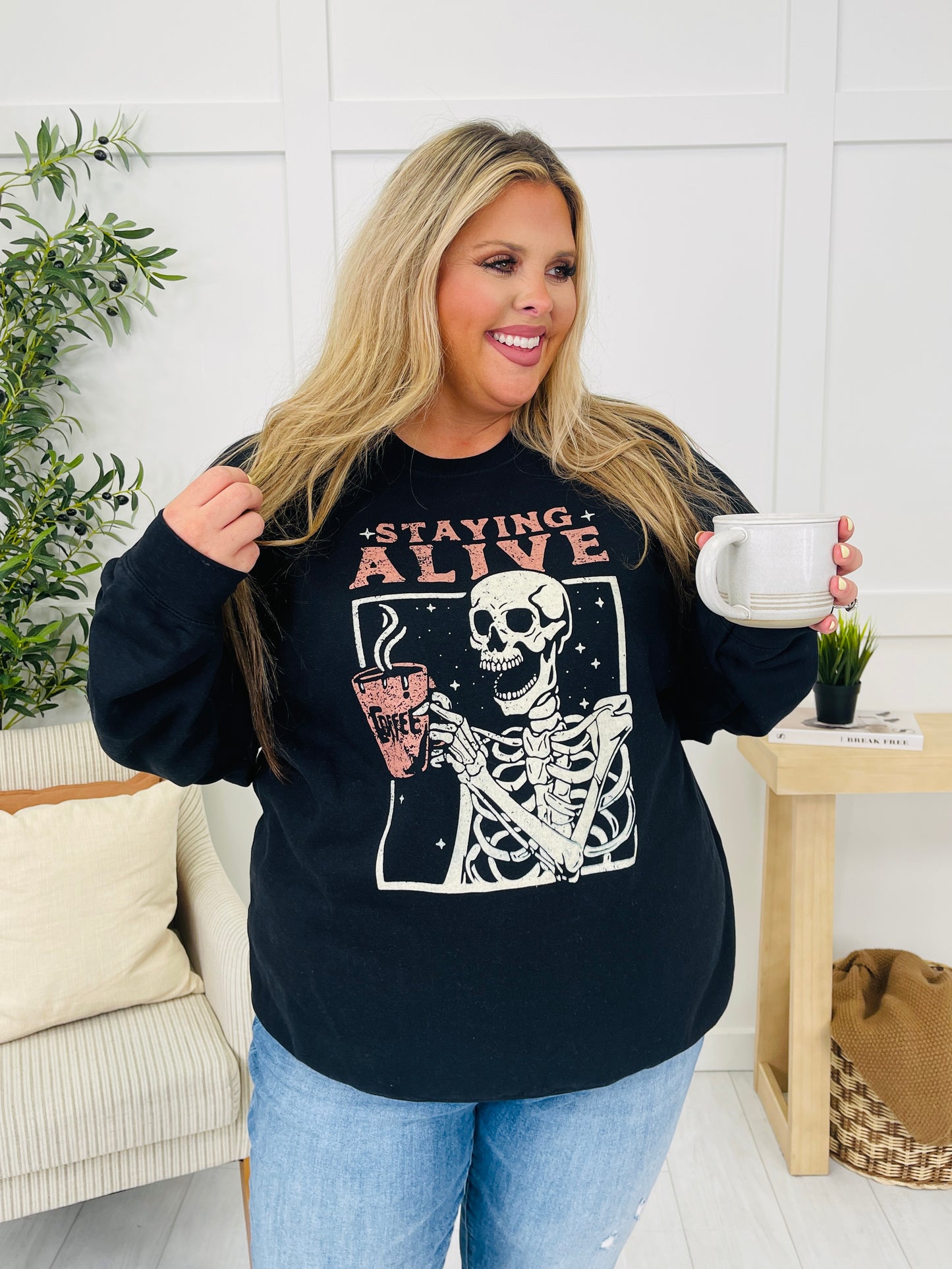 Staying Alive Graphic Crewneck Sweatshirt